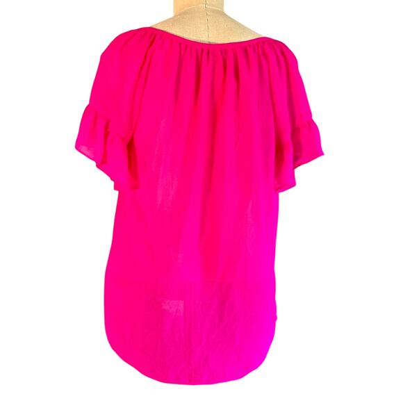 Womens Top Size XS Pink Ruffle Professional Business Casual Bold Bright Barbie - Picture 4 of 8